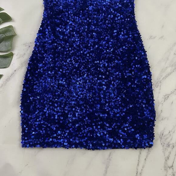 Lucy in the Sky Womens Sequin Mini Dress Size S Bright Blue Sparkle Party Short - Picture 10 of 10